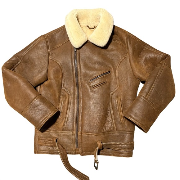 Artisan Jackets & Blazers - Shearling Lambskin B-3 Bomber Jacket Mens Size M Aviator Coat Brown Handmade NEW
